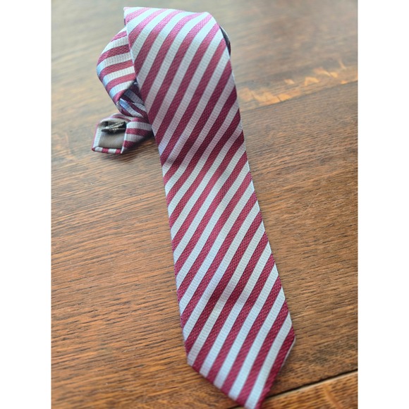 Tasso Elba Other - Tasso Elba Mens Silk Burgundy Gray Stripe Classic Necktie 3 x 72